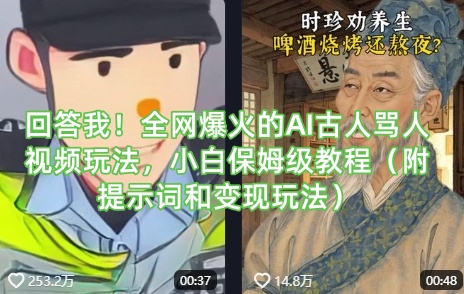 回答我！全网爆火的AI古人骂人视频玩法，小白保姆级教程(附提示词和变现玩法)-网赚项目平台