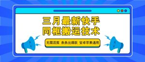 三月最新快手同框搬运技术，无需混剪 条条出爆款 安卓苹果通用-网赚项目平台