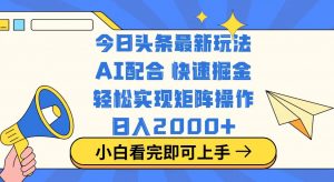 今日头条最新玩法,思路简单,复制粘贴,轻松实现矩阵日入2000+-网赚项目平台