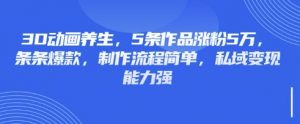 3D动画养生，5条作品涨粉5万，条条爆款，制作流程简单，私域变现能力强-网赚项目平台