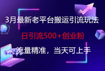 3月最新老平台搬运引流玩法，日引流500+创业粉，流量精准，当天可上手-网赚项目平台