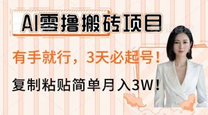 AI零撸搬砖项目玩法，有手就行，3天必起号，复制粘贴简单月入3W！-网赚项目平台