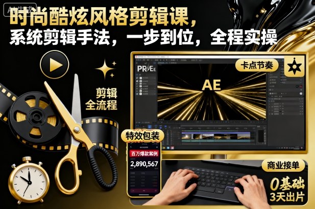 时尚酷炫风格剪辑课,系统剪辑手法,一步到位,全程实操-网赚项目平台