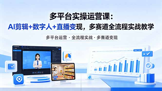 某团队多平台实操运营课-更新26年4月29：AI剪辑+数字人+直播变现，多赛道全流程实战教学-网赚项目平台
