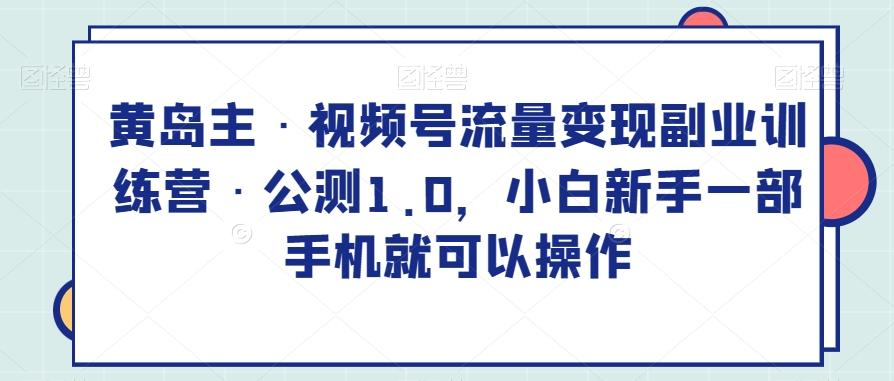 黄岛主·视频号流量变现副业训练营·公测1.0，小白新手一部手机就可以操作-网赚项目平台