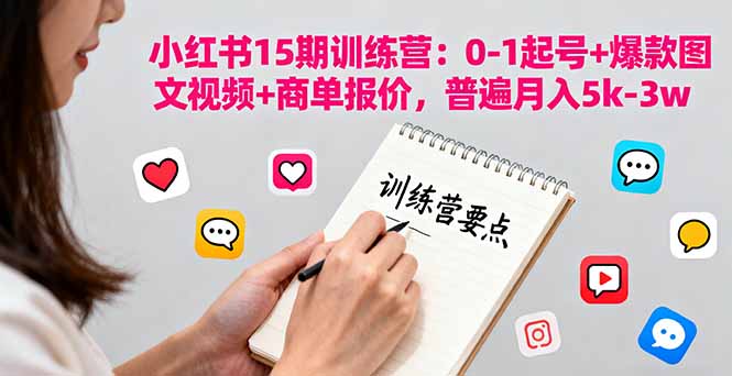 小红书15期训练营:0-1起号+爆款图文视频+商单报价,普遍月入5k-3w-网赚项目平台