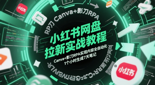 小红书网盘拉新实战教程，Canva+影刀RPA实现内容全自动化，1个小时生成7天笔记-网赚项目平台