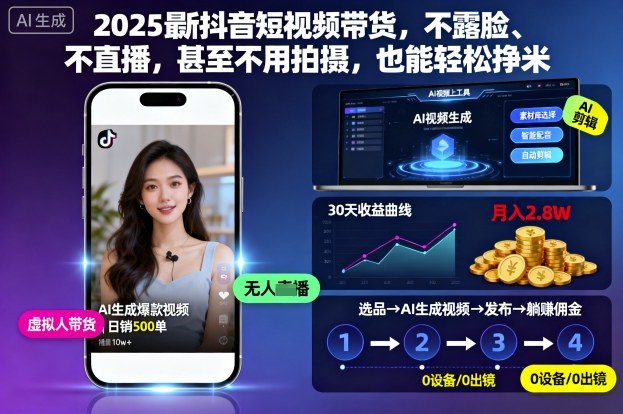 2025最新抖音短视频带货，不露脸、不直播，甚至不用拍摄，也能轻松挣米-网赚项目平台