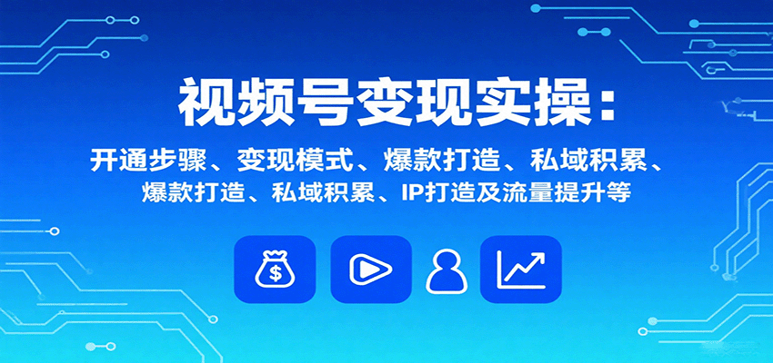 视频号变现实操,含开通步骤、变现模式、爆款打造、私域积累、IP打造及流量提升等-网赚项目平台