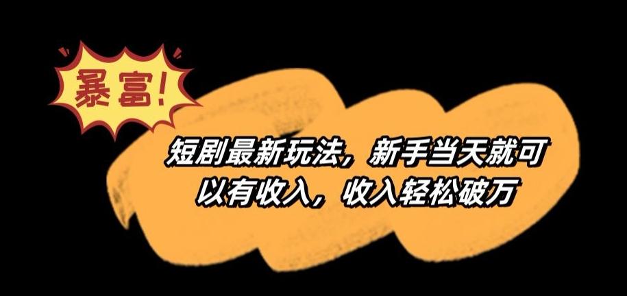 短剧最新玩法，新手当天就可以有收入，收入轻松破万【揭秘】-网赚项目平台