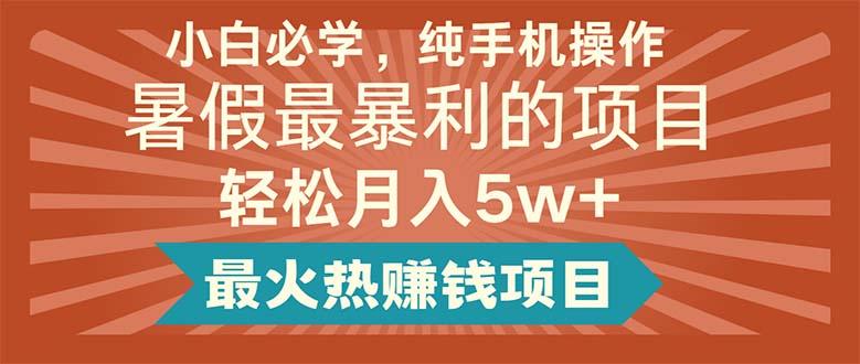 小白必学，纯手机操作，暑假最暴利的项目轻松月入5w+最火热赚钱项目-网赚项目平台