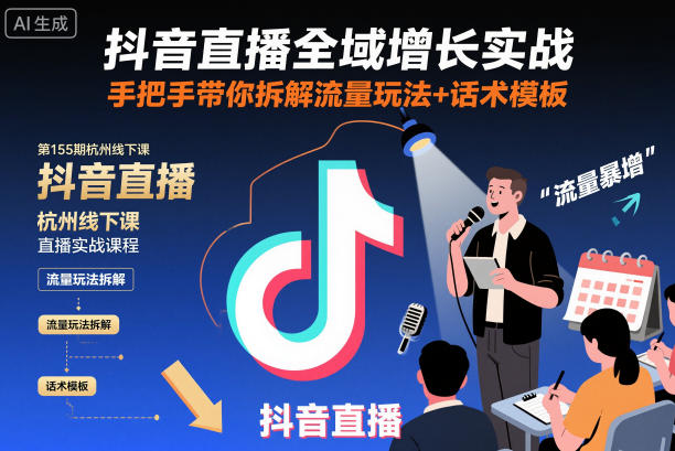 抖音直播全域增长实战第155期杭州线下课,手把手带你拆解流量玩法+话术模板-网赚项目平台