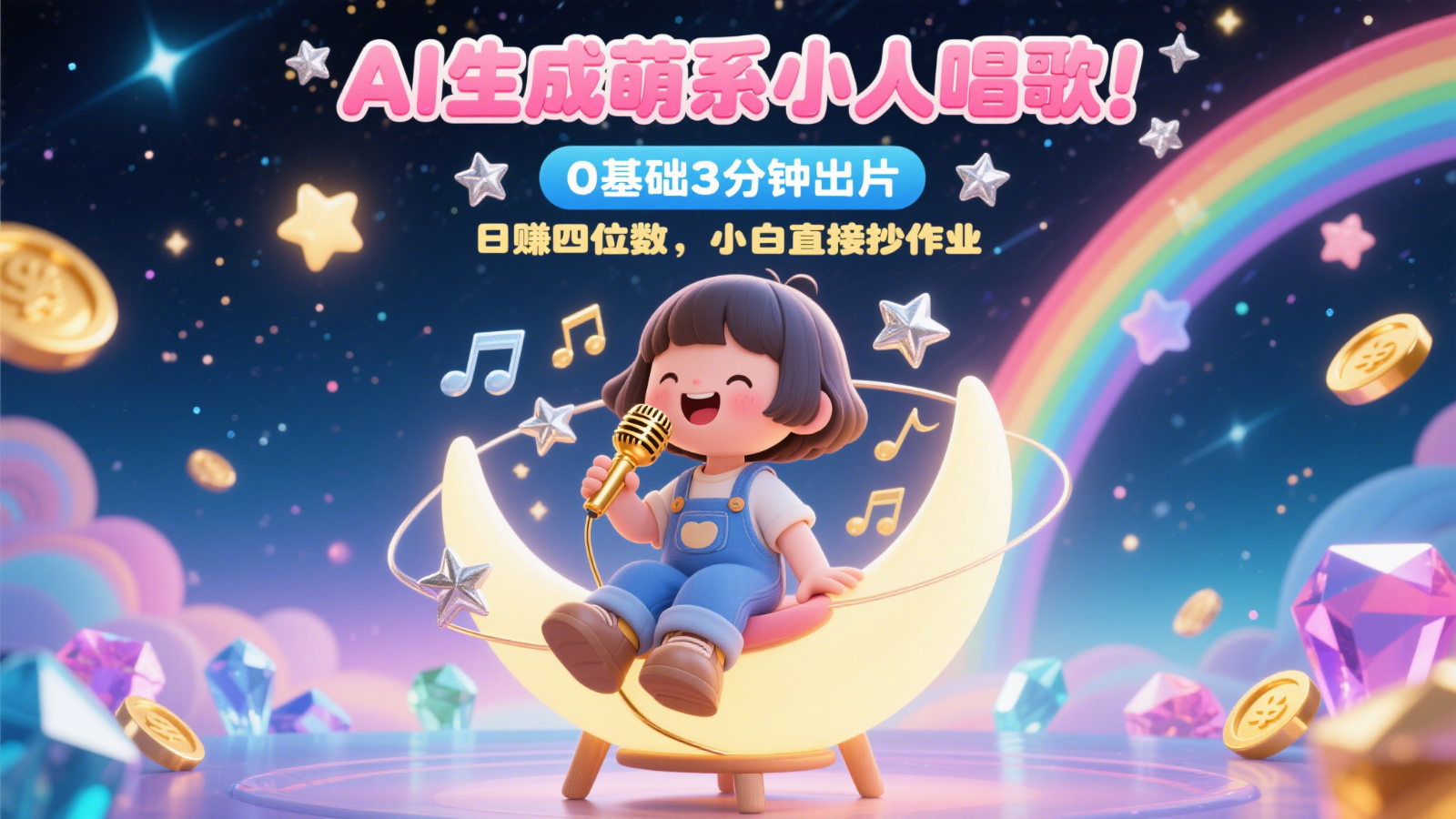AI生成萌系小人唱歌！0基础3分钟出片，28个作品涨粉9万，日赚四位数，小白直接抄作业-网赚项目平台