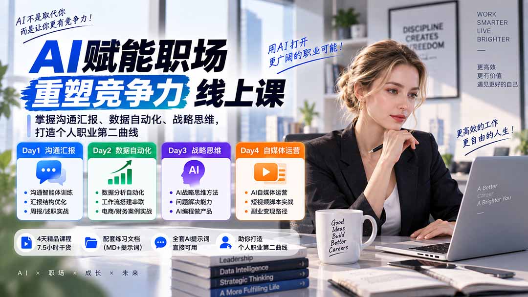 AI职场提效与第二曲线实战课-无水印：学习沟通汇报、数据工作流和战略思维，掌握AI编程做产品及自媒体运营方法-网赚项目平台