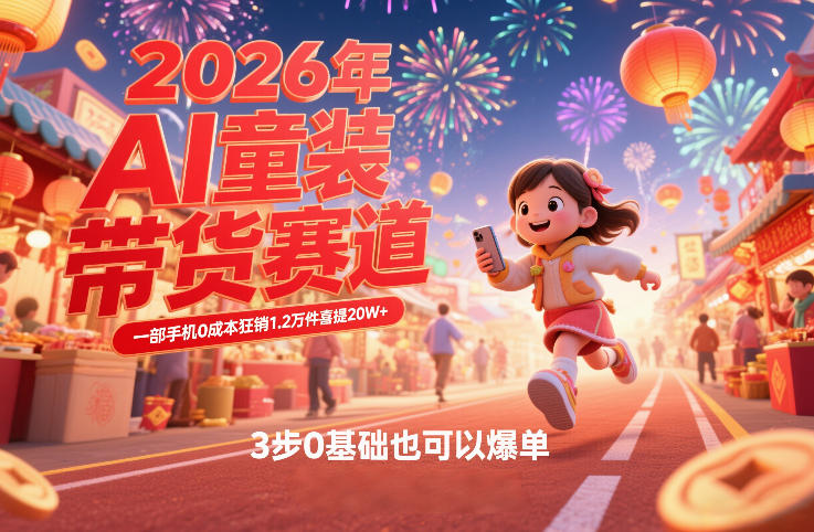 AI童装新春带货赛道，一部手机0成本狂销1.2万件喜提20W+，3步0基础也可以爆单-网赚项目平台