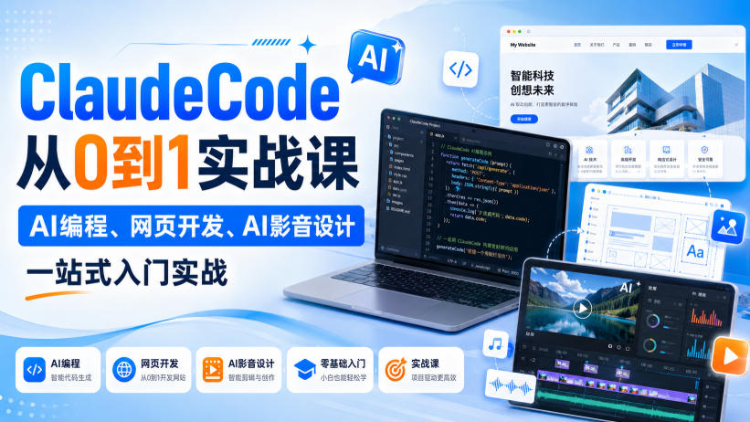 ClaudeCode从0到1实战课，AI编程、网页开发、AI影音设计一站式入门实战-网赚项目平台