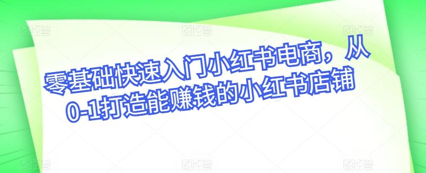 零基础快速入门小红书电商，从0-1打造能赚钱的小红书店铺-网赚项目平台