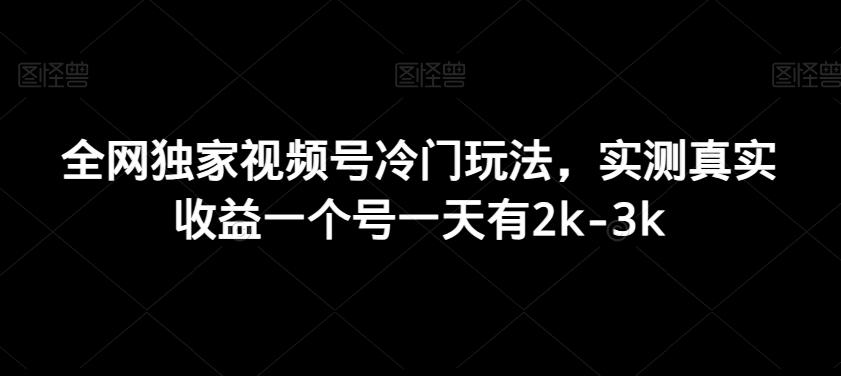 全网独家视频号冷门玩法，实测真实收益一个号一天有2k-3k-网赚项目平台