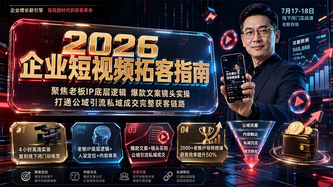 2026企业短视频拓客指南：聚焦老板IP底层逻辑，爆款文案镜头实操，打通公域引流私域成交完整获客链路-网赚项目平台