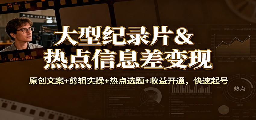 大型纪录片&热点信息差变现:原创文案+剪辑实操+热点选题+收益开通,快速起号-网赚项目平台
