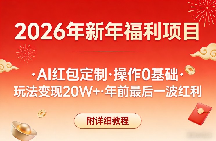 新年福利项目，AI红包定制，操作0基础，玩法变现20W+年前最后一波红利，附详细教程-网赚项目平台