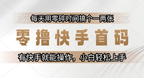 零撸快手首码，每天用零碎时间搞个一两张，有快手就能操作小白轻松上手【揭秘】-网赚项目平台