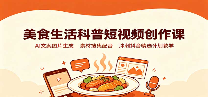 美食生活科普短视频创作课：AI文案图片生成，素材搜集配音，冲刺抖音精选计划教学-网赚项目平台