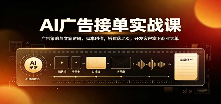 AI广告接单实战：广告策略与文案逻辑，脚本创作，搭建落地页，开发客户拿下商业大单-网赚项目平台