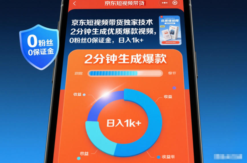 京东短视频带货独家技术,2分钟生成一条优质爆款视频,0粉丝0保证金,日入1k+【揭秘】-网赚项目平台