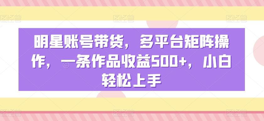 明星账号带货，多平台矩阵操作，一条作品收益500+，小白轻松上手【揭秘】-网赚项目平台