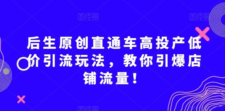 后生原创直通车高投产低价引流玩法，教你引爆店铺流量！-网赚项目平台