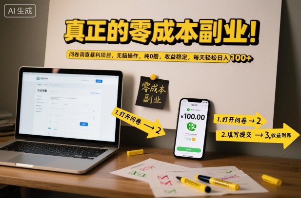 真正的零成本副业!问卷调查暴利项目,无脑操作,纯0撸,收益稳定,每天轻松日入100+【揭秘】-网赚项目平台