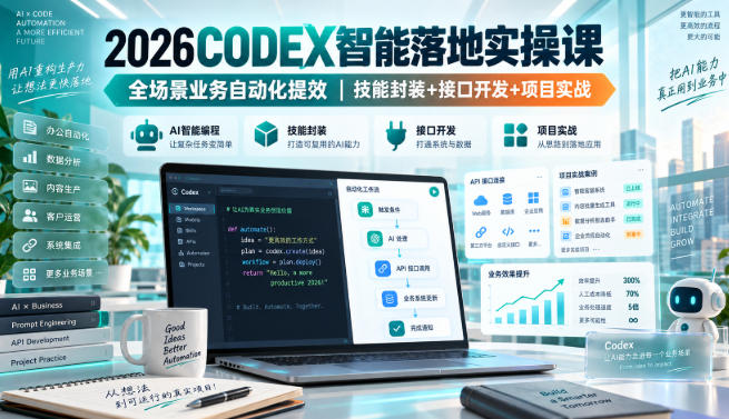 2026Codex智能落地实操课，全场景业务自动化提效，技能封装+接口开发+项目实战-网赚项目平台
