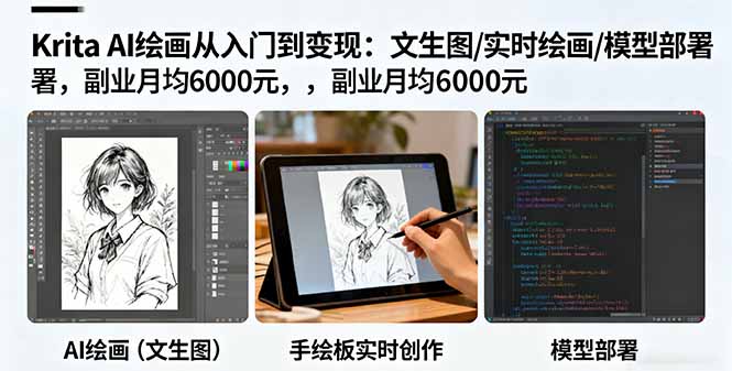 Krita AI绘画从入门到变现：文生图/实时绘画/模型部署，副业月均6000元-网赚项目平台