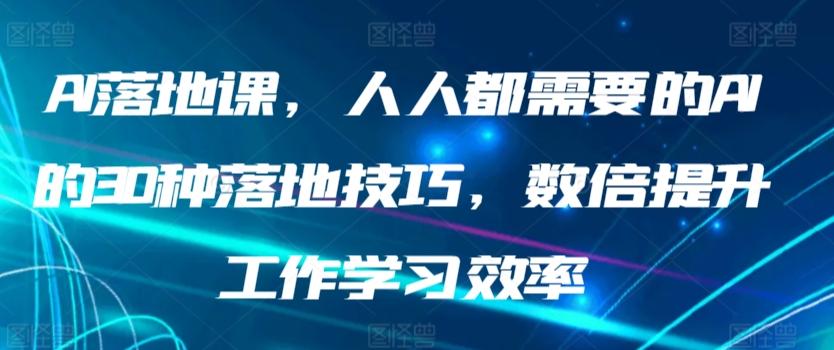 AI落地课，人人都需要的AI的30种落地技巧，数倍提升工作学习效率-网赚项目平台