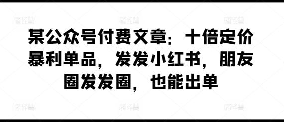 某公众号付费文章：十倍定价暴利单品，发发小红书，朋友圈发发圈，也能出单-网赚项目平台