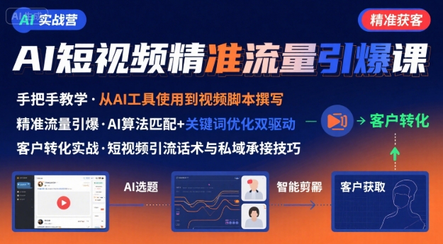 AI+短视频引爆精准客户实战营，手把手教你引爆Ai短视频精准流量-网赚项目平台