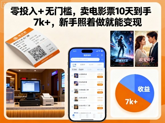 零投入+无门槛，卖电影票10天到手7k+，新手照着做就能变现【揭秘】-网赚项目平台