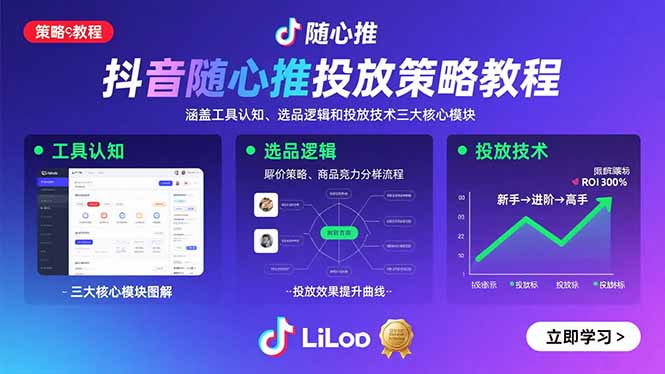 抖音随心推投放策略教程：涵盖工具认知、选品逻辑和投放技术三大核心模块-网赚项目平台