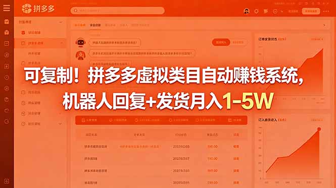 可复制！拼多多虚拟类目自动赚钱系统，机器人回复+发货月入 1-5W-网赚项目平台