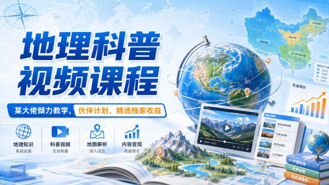 地理科普视频课程，某大佬倾力教学，伙伴计划、精选独家收益-网赚项目平台