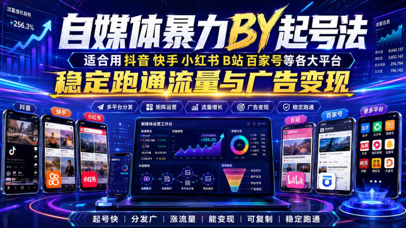 自媒体暴力搬运起号法，适合用抖音快手小红书B站百家号等各大平台，稳定跑通流量与广告变现-网赚项目平台