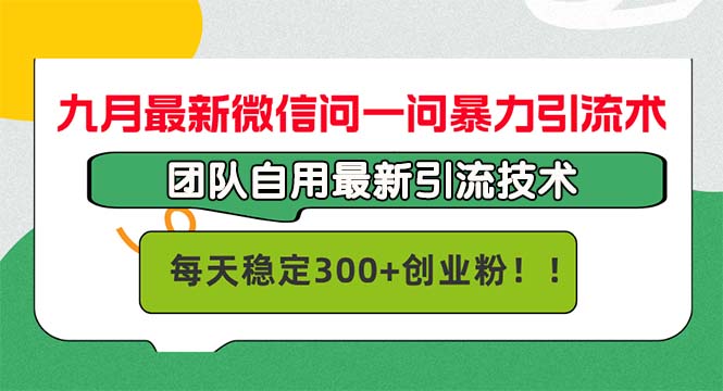 九月最新微信问一问暴力引流术，团队自用引流术，每天稳定300+创…-网赚项目平台