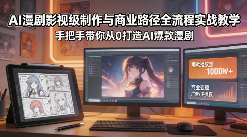 AI漫剧影视级制作与商业路径全流程实战教学，手带你从0打造AI爆款漫剧-网赚项目平台