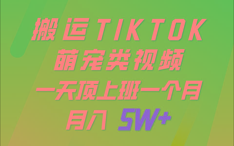 一键搬运TIKTOK萌宠类视频，一部手机即可操作，所有平台均可发布 轻松月入5W+-网赚项目平台
