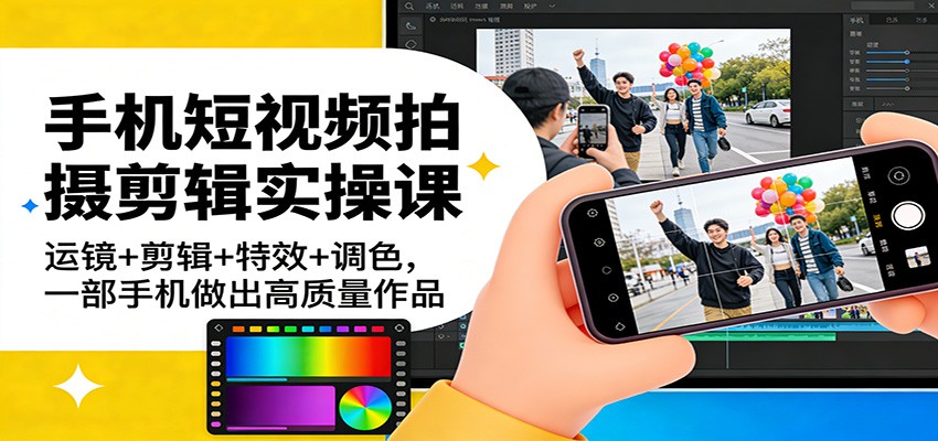 手机短视频拍摄剪辑实操课:运镜+剪辑+特效+调色,一部手机做出高质量作品-网赚项目平台