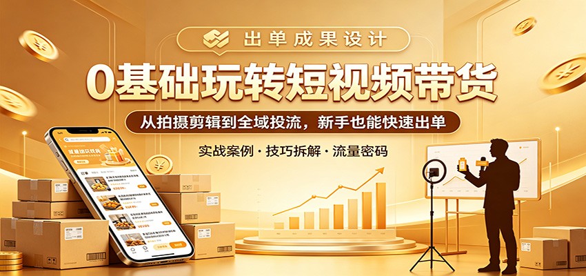 0基础玩转短视频带货：从拍摄剪辑到全域投流，新手也能快速出单-网赚项目平台