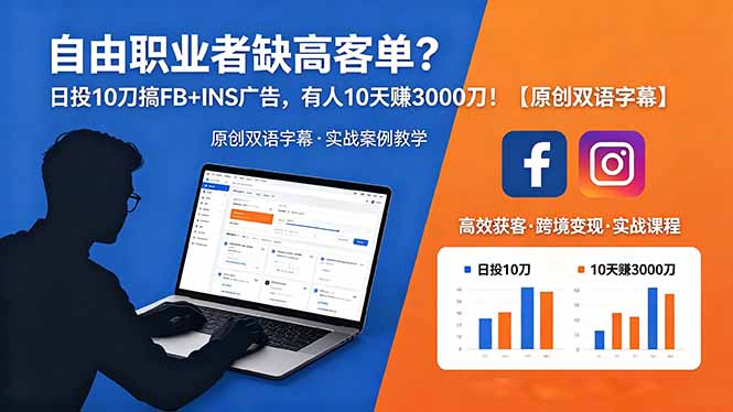 自由职业者缺高客单？日投 10 刀搞 FB+INS 广告，有人 10 天赚 3000 刀！【原创双语字幕】-网赚项目平台