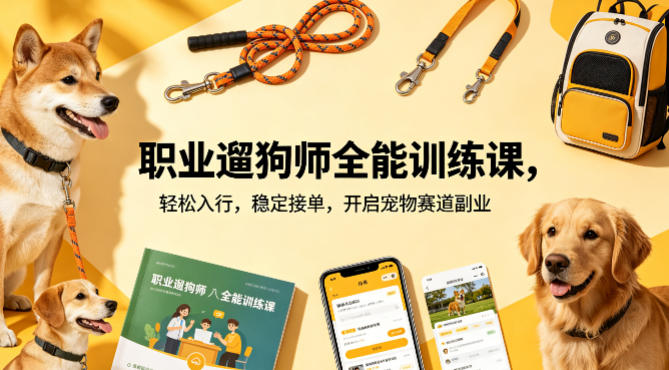 职业遛狗师全能训练课，轻松入行，稳定接单，开启宠物赛道副业-网赚项目平台