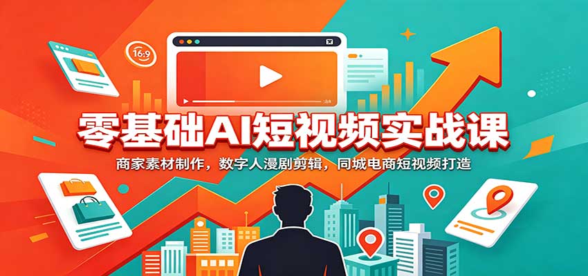 零基础AI短视频实战课:商家素材制作,数字人漫剧剪辑,同城电商短视频打造-网赚项目平台